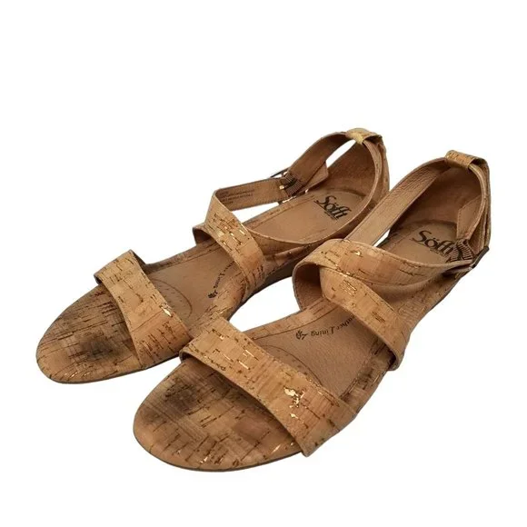 Sofft Innis Sandals Womens Gold Natural Leather Cork Wedge SF0001393 Size 10 - Picture 7 of 13